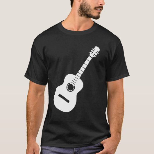 Einzigartiges Design, weiße Silhouette Gitarre auf T-Shirt (Vorderseite)