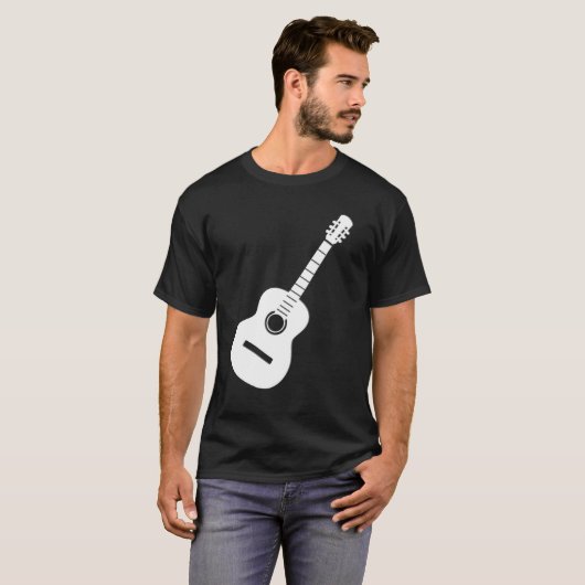 Einzigartiges Design, weiße Silhouette Gitarre auf T-Shirt (Vorne ganz)
