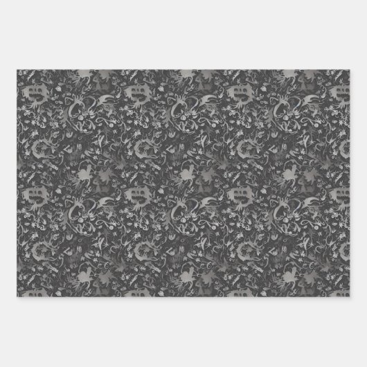 Einzigartiges dunkelgotisches neuronales Fraktal D Geschenkpapier Set (Vorderseite)