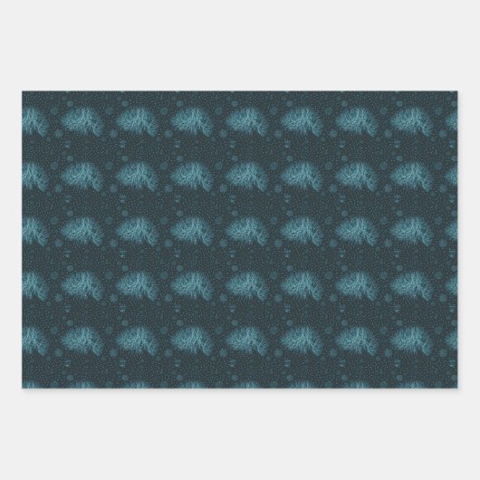 Einzigartiges dunkles Aquamarines Aqua Neuralfaser Geschenkpapier Set (Vorderseite 3)