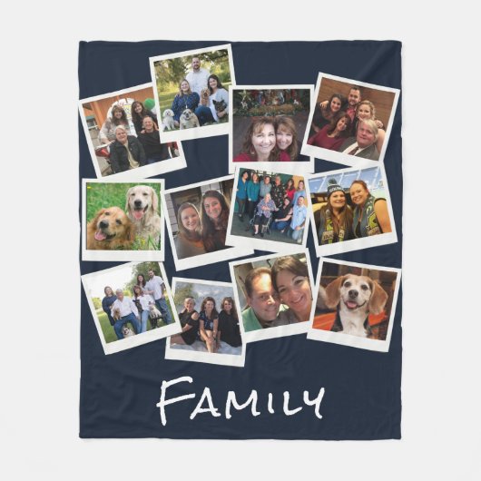 Einzigartiges eigenes Foto Frame Collage Navy Blue Fleecedecke (Vorderseite)