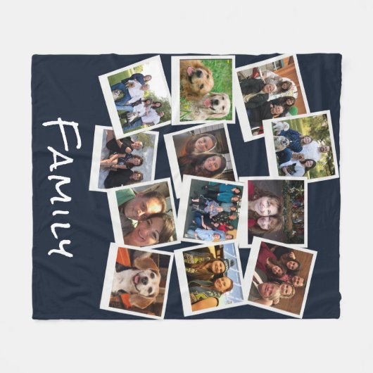 Einzigartiges eigenes Foto Frame Collage Navy Blue Fleecedecke (Vorderseite (Horizontal))