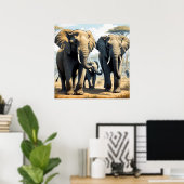 Einzigartiges Elefantenpack in freier Wildbahn Poster (Heimbüro)