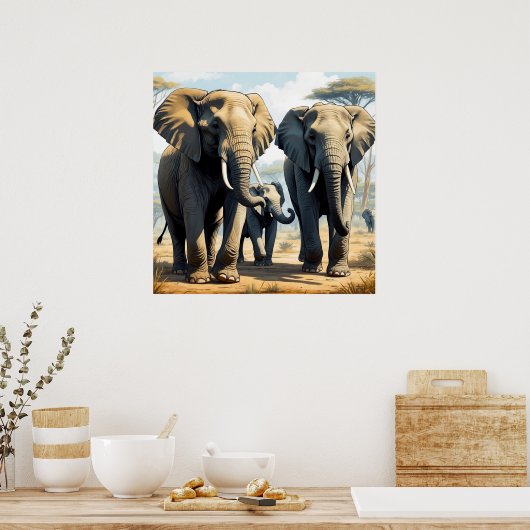 Einzigartiges Elefantenpack in freier Wildbahn Poster (Küche)