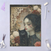 Einzigartiges Elegantes Girl & Black Cat Blumengar Seidenpapier (Basteln)
