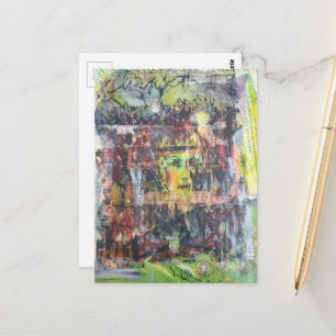 Einzigartiges farbenfrohes grünes Vintage-Gesicht Postkarte