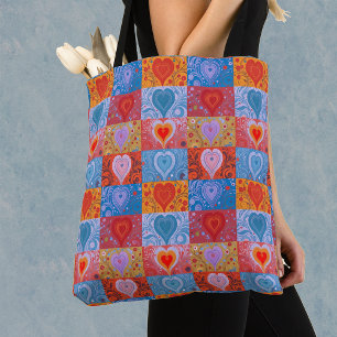 Einzigartiges Farbherz-Liebes-Patchwork-Muster Tot Tasche