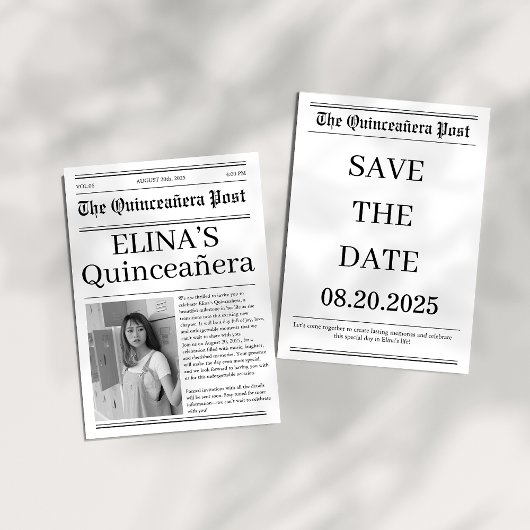 Einzigartiges Foto der Quinceañera-Zeitung Schwarz Save The Date