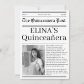 Einzigartiges Foto der Quinceañera-Zeitung Schwarz Save The Date (Vorderseite)