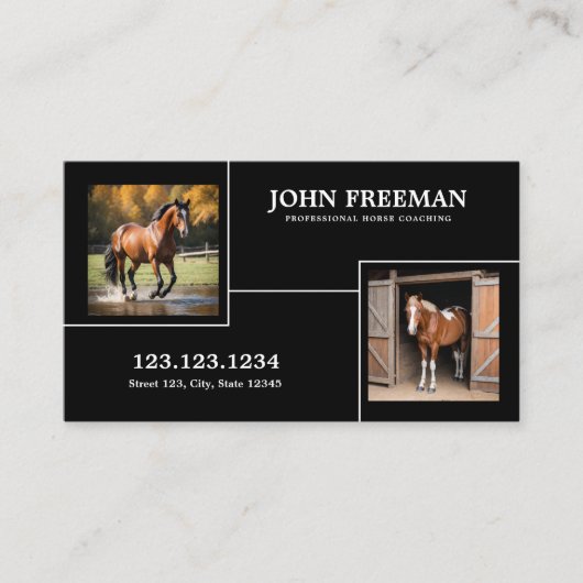 Einzigartiges Foto für Schwarze und Weiße Pferde Visitenkarte (Vorderseite)