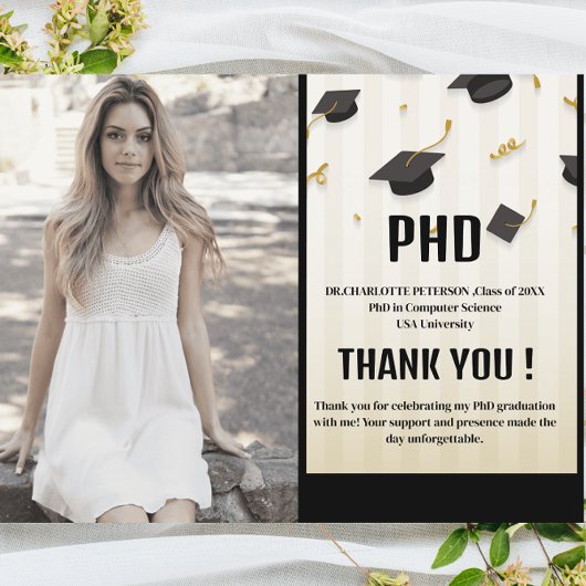 Einzigartiges Foto PhDGraduation Party Vielen Dank Postkarte
