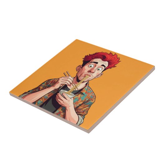 Einzigartiges Gemälde lustiger Nudelmann Orange Fliese (Seite)