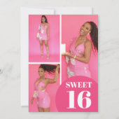 Einzigartiges geometrisches Rosa Vier Foto Sweet 1 Einladung (Rückseite)