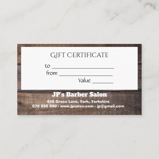 Einzigartiges Geschenkgutschein für rustikales Hol Treuekarte (Rückseite)