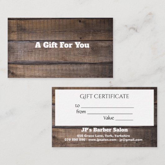 Einzigartiges Geschenkgutschein für rustikales Hol Treuekarte (Vorne/Hinten)