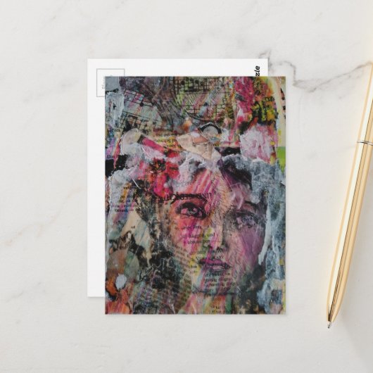 Einzigartiges Gesicht mit farbenfrohen Wörtern in Postkarte (Vorderseite/Rückseite Beispiel)