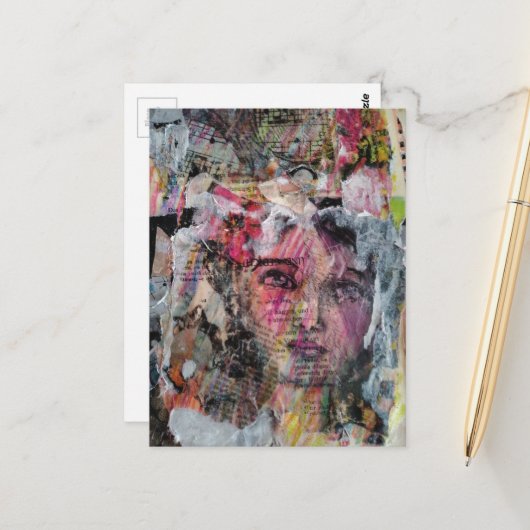Einzigartiges Gesicht Mixed-Media-Collage Postkarte (Vorderseite/Rückseite Beispiel)