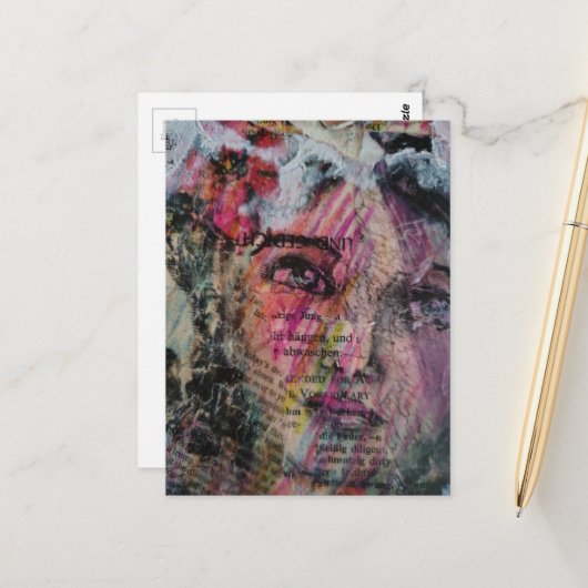 Einzigartiges Gesicht Volcabular Mixed Media Colla Postkarte (Vorderseite/Rückseite Beispiel)