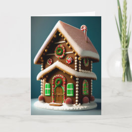 Einzigartiges Gingerbread zweistöckiges Haus Feiertagskarte
