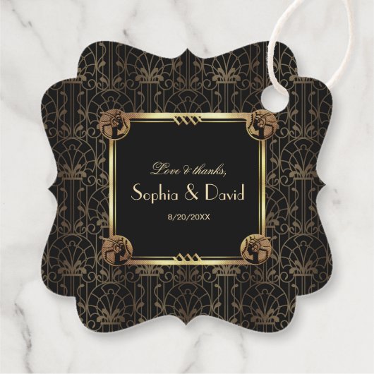 Einzigartiges Gold Black Great Gatsby Art Deco Hoc Geschenkanhänger (Rückseite)