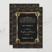 Einzigartiges Gold Black Great Gatsby Art Deco Hoc Save The Date (Vorne/Hinten)