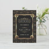 Einzigartiges Gold Black Great Gatsby Art Deco Hoc Save The Date (Stehend Vorderseite)