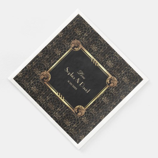 Einzigartiges Gold Black Great Gatsby Art Deco Hoc Serviette (Ecke)
