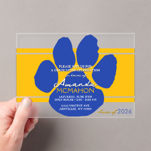 Einzigartiges Gold & Blue Abschluss Pawprint Elega Acryleinladungen
