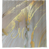 Einzigartiges Gold Grau Abstrakt 3 Farbmonogramm Duschvorhang (Vorderseite)