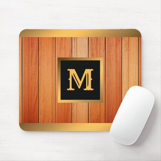 Einzigartiges Gold Luxury Wood Mit Monogramm Mousepad (Mit Mouse)