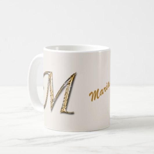 Einzigartiges Gold Silver Letter M Monogramm Kaffeetasse (Vorderseite Links)