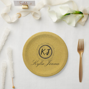 Einzigartiges Gold und schwarz-elegante Skriptkall Pappteller