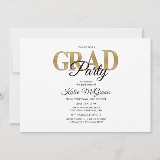 Einzigartiges Graduierungsparty Gold Weißes Foto Einladung (Rückseite)
