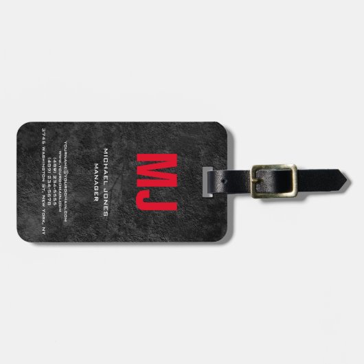 Einzigartiges, grau-rotes Monogramm Gepäckanhänger (Vorderseite horizontal)