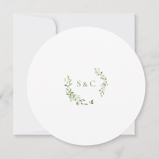 Einzigartiges Greenery Watercolor-Kranz Hochzeitsm Einladung (Rückseite)