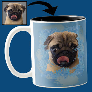 Einzigartiges Grunge Blau Grau Pug Welpen Hundelie Zweifarbige Tasse