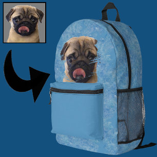 Einzigartiges Grunge Blau Pug Welpe Liebhaber Foto Bedruckter Rucksack
