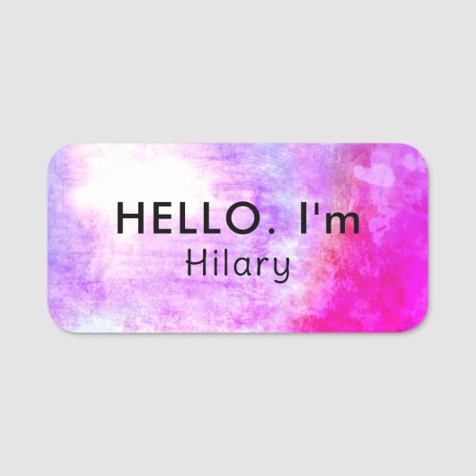 Einzigartiges Hallo Schwarz Hot Pink Lila magnetis Namensschild (Vorderseite)