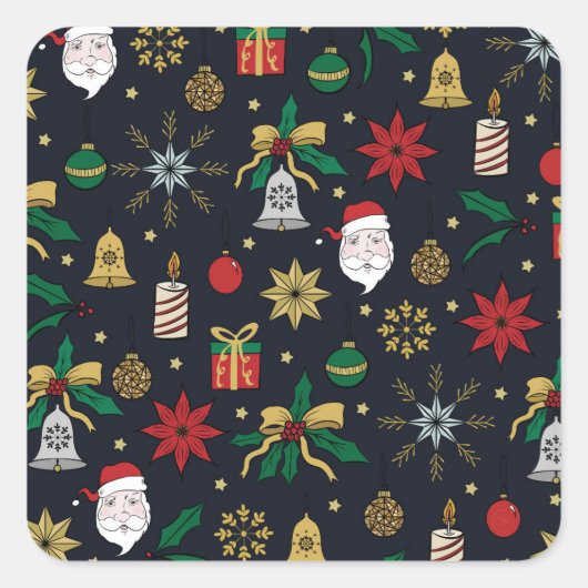 Einzigartiges Handdawn Weihnachten Doddles Blue De Quadratischer Aufkleber (Vorderseite)