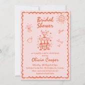 Einzigartiges handgezeichnetes farbiges Brautparty Einladung (Vorderseite)