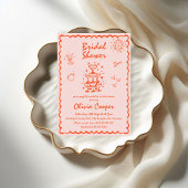 Einzigartiges handgezeichnetes farbiges Brautparty Einladung