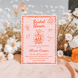 Einzigartiges handgezeichnetes farbiges Brautparty Einladung