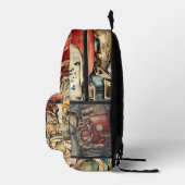 Einzigartiges handgezeichnetes Kunstwerk Vintag ze Bedruckter Rucksack (Rechts)