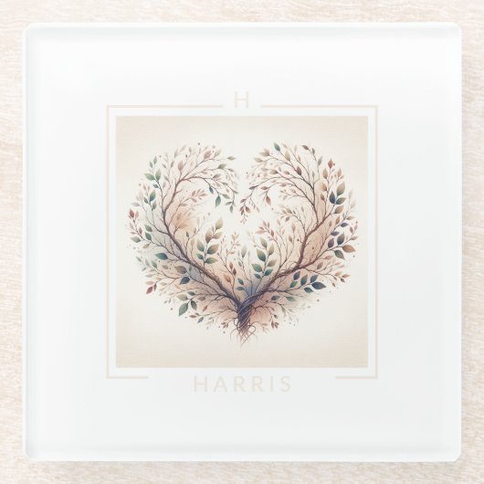 Einzigartiges Herz-Monogramm Glasuntersetzer (Vorderseite)