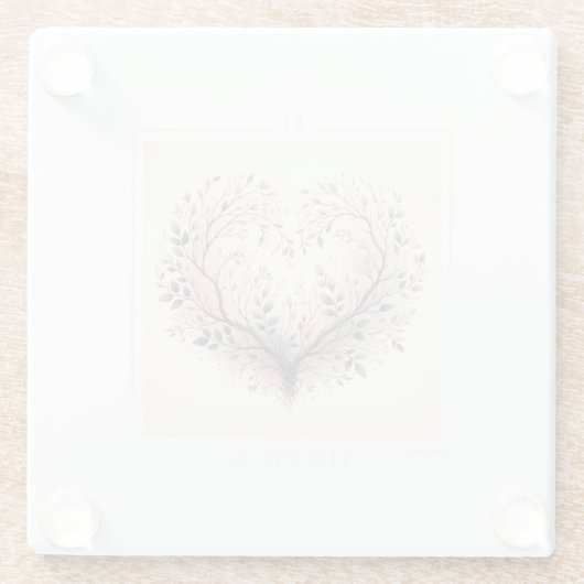 Einzigartiges Herz-Monogramm Glasuntersetzer (Rückseite)