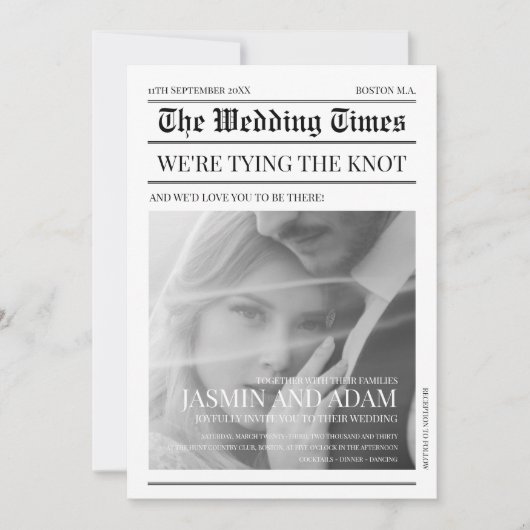 Einzigartiges Hochzeitserlebnis in der Zeitung Sch Einladung (Vorderseite)