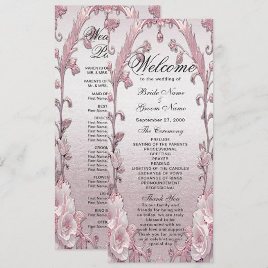 Einzigartiges Hochzeitsprogramm für Rosa Flora Programm (Vorne/Hinten)