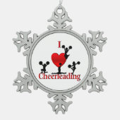 Einzigartiges i-Herz-Cheerleading Entwurf Schneeflocken Zinn-Ornament (Vorderseite)