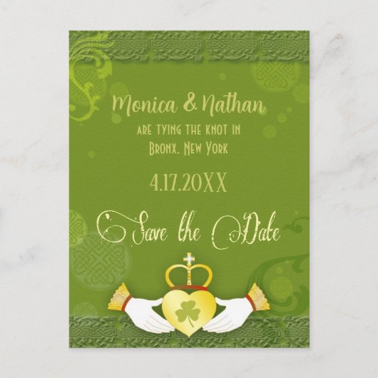Einzigartiges Irish Wedding Save the Date Ankündigungspostkarte (Vorderseite)
