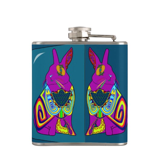 Einzigartiges Kaninchen im Spiegel Flachmann (Rückseite)